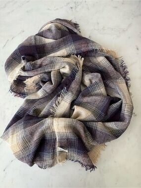 Infinity Circle Scarf Purple Navy Ivory Patterned | Soft Cozy Knit